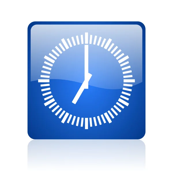 Clock blue square glossy web icon on white background — Stock Photo, Image