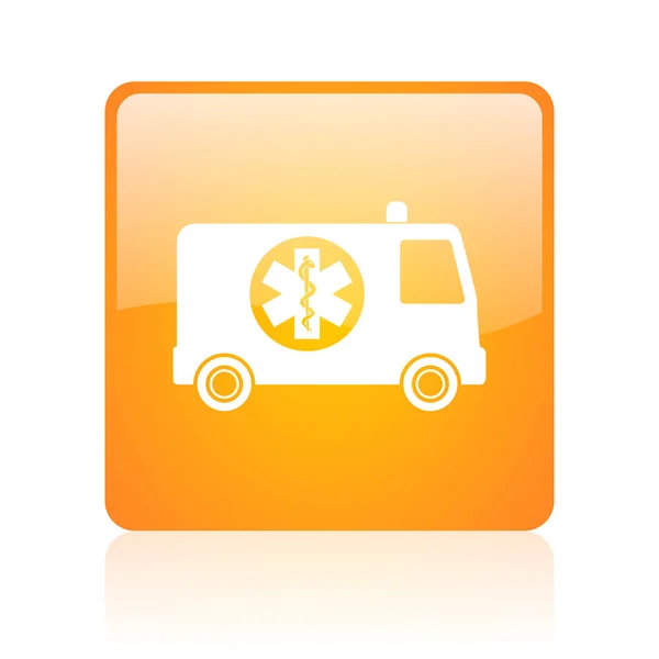 Ambulance oranje vierkante glanzend web pictogram — Stockfoto