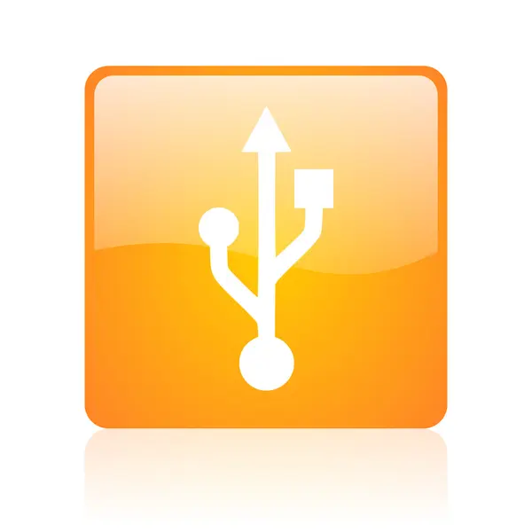 USB pomarańczowy kwadrat błyszcząca tkanina ikona — Zdjęcie stockowe