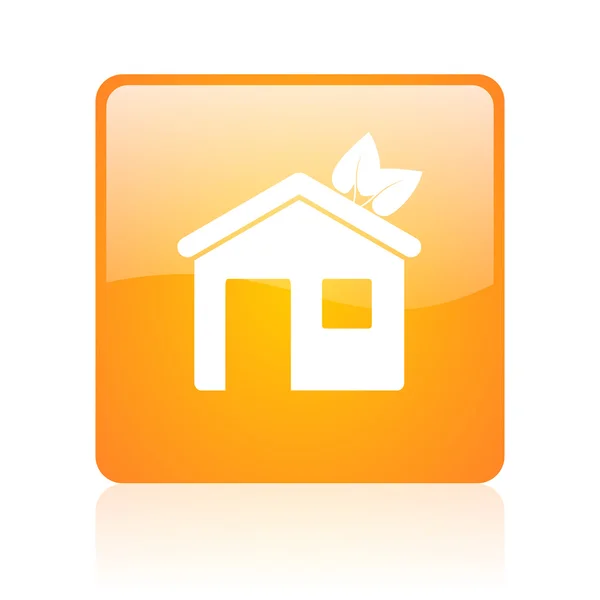 홈 오렌지 사각 광택 웹 아이콘 — 스톡 사진