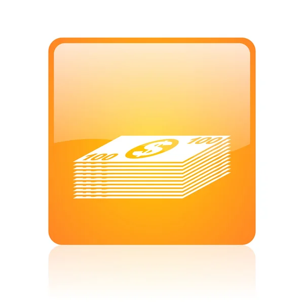 Soldi arancione quadrato lucido web icon — Foto Stock