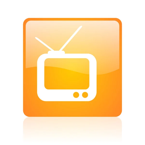 Tv arancione quadrato lucido web icon — Foto Stock