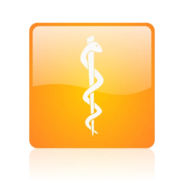 Caduceus oranje vierkante glanzend web pictogram — Stockfoto