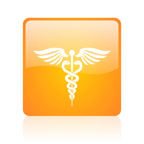 Caduceus turuncu kare parlak web simgesi — Stok fotoğraf