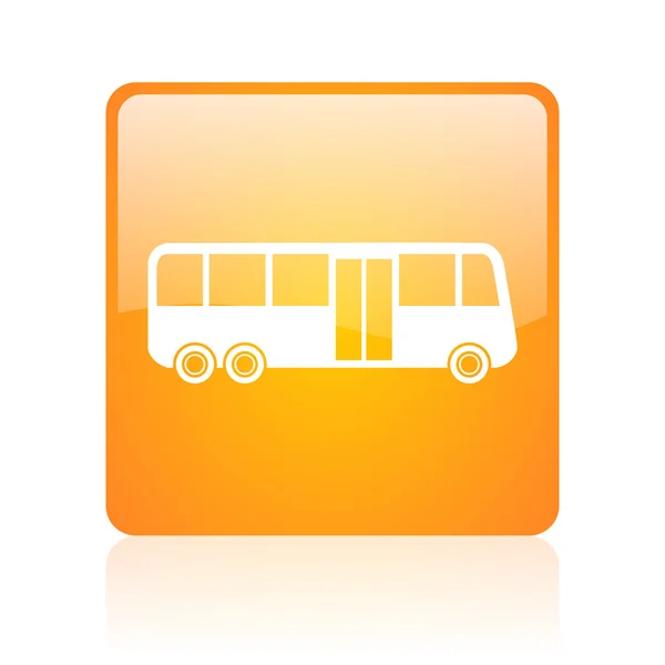 Autobus oranžový čtverec lesklý web ikony — Stock fotografie