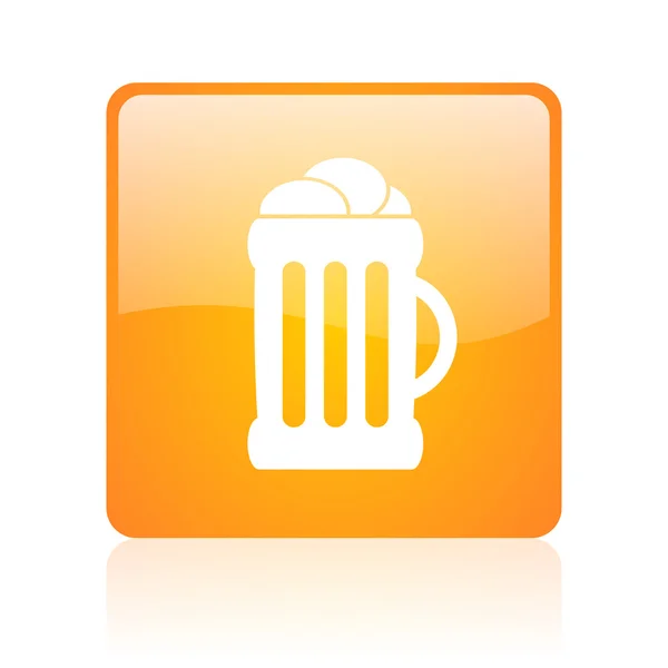 Bière orange carré brillant icône web — Photo