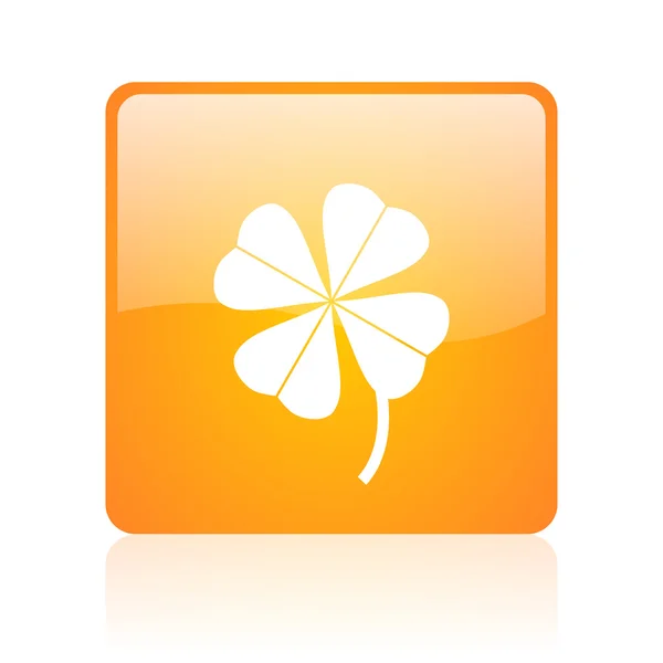 Czterolistna koniczyna pomarańczowy kwadrat błyszcząca tkanina ikona — Zdjęcie stockowe