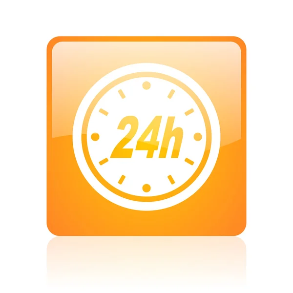 24h orange square glossy web icon — Stock Photo, Image