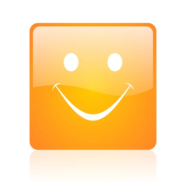 Sorriso laranja quadrado brilhante ícone web — Fotografia de Stock