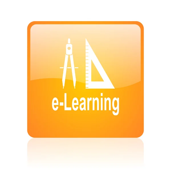 E-learning arancione quadrato lucido web icon — Foto Stock