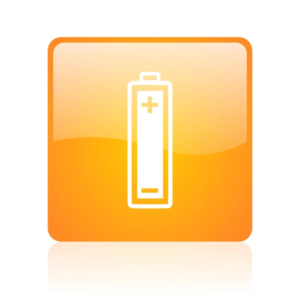 Batterie orange quadratisch glänzend Web-Symbol — Stockfoto