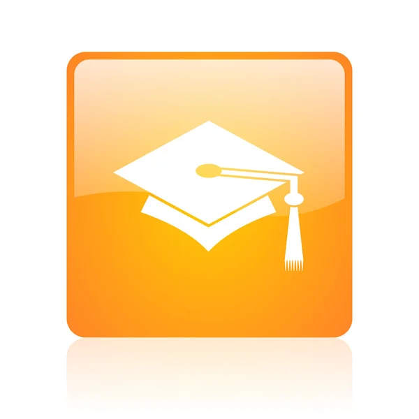 Graduazione arancione quadrato lucido web icon — Foto Stock