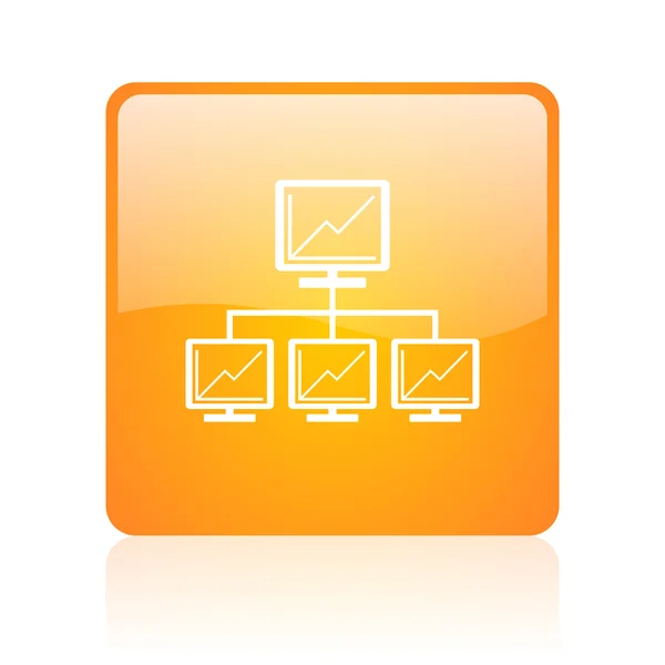 Oranje vierkant glanzend web pictogram netwerk — Stockfoto