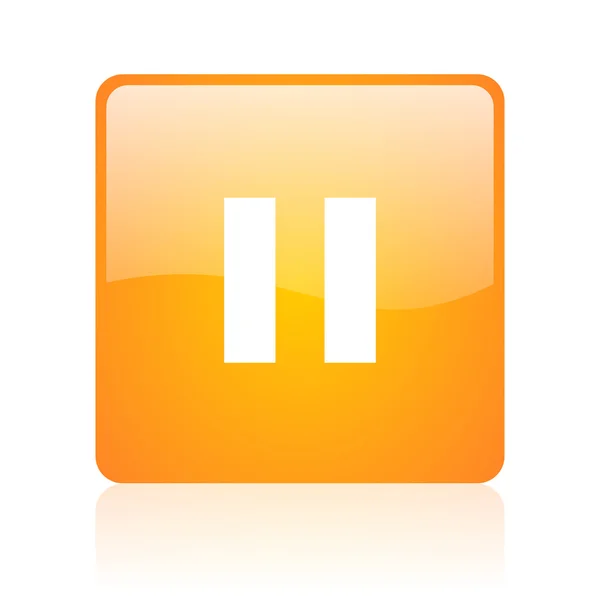 Pause orange square glossy web icon — Stock Photo, Image