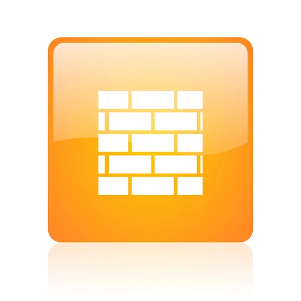 ファイアウォールのオレンジ色の四角光沢のあるウェブのアイコン — ストック写真