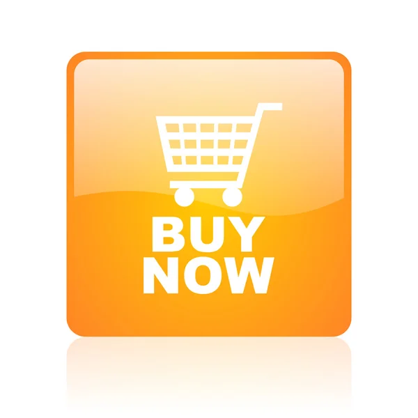 Koop nu oranje vierkant glanzend web icoontje — Stockfoto