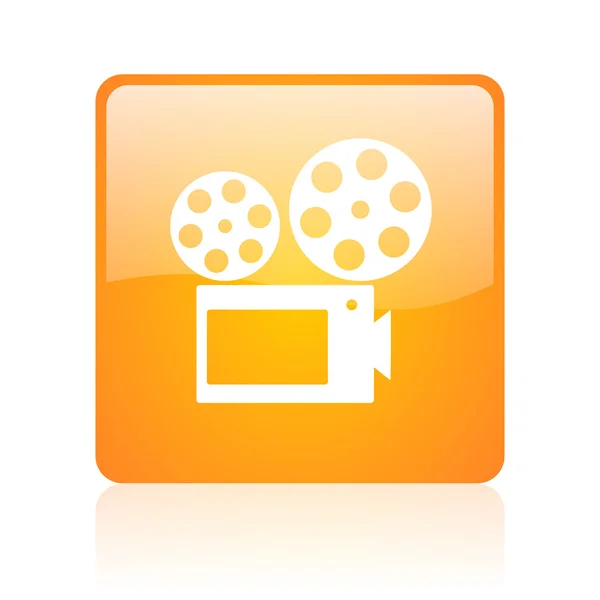 Sinema turuncu kare parlak web simgesi — Stok fotoğraf