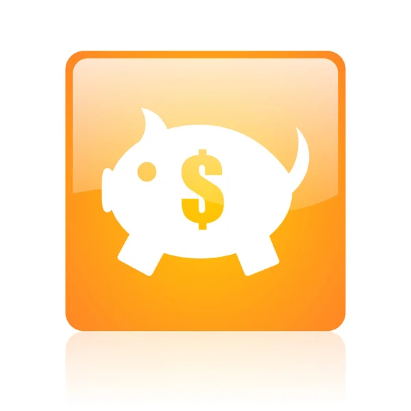 Piggy bank orange square glossy web icon — Stock Photo, Image