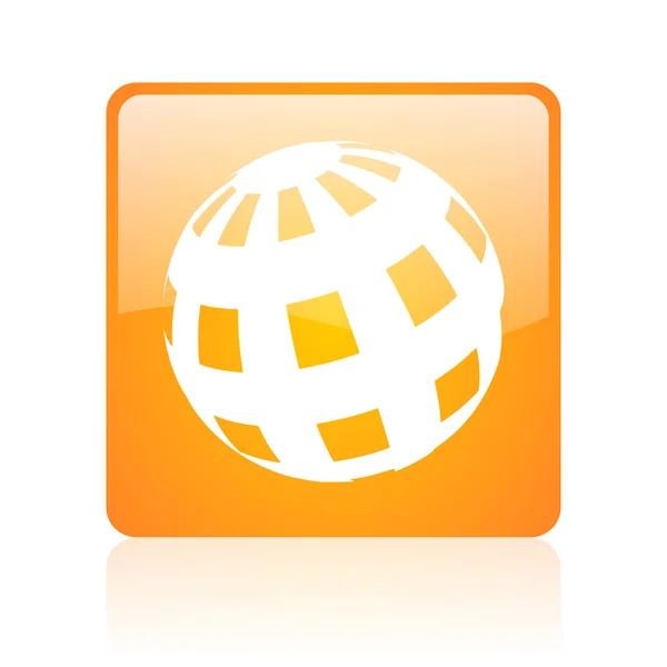 Earth orange square glossy web icon — Stock Photo, Image
