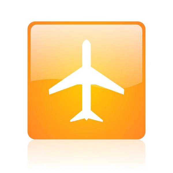 Flugzeug orange quadratisch glänzend Web-Symbol — Stockfoto