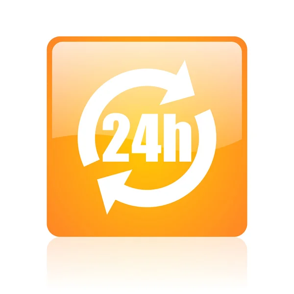 24 h oranje vierkant glanzend web pictogram — Stockfoto