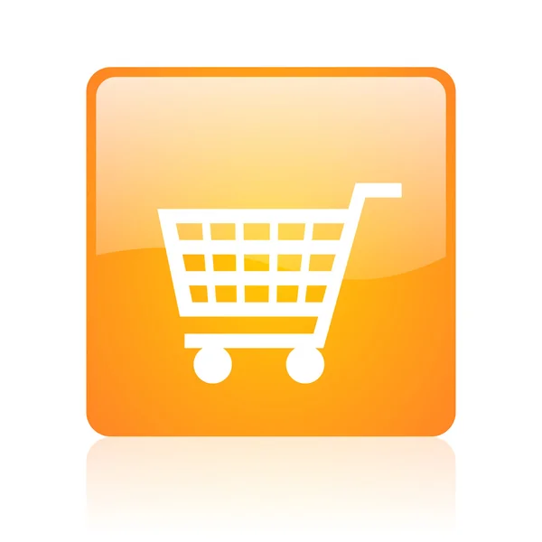 Carrello shopping orange square glossy web icon — Foto Stock