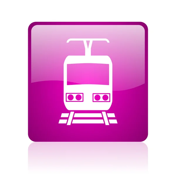 Train violet square web glossy icon — Stockfoto