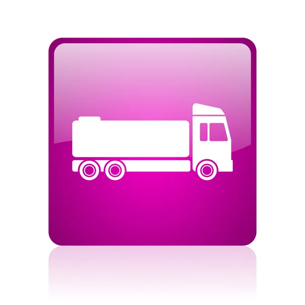 LKW violett quadratisch Web-Hochglanz-Symbol — Stockfoto