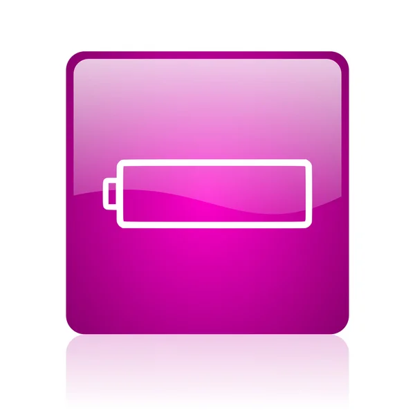 Battery violet square web glossy icon — Stock Photo, Image