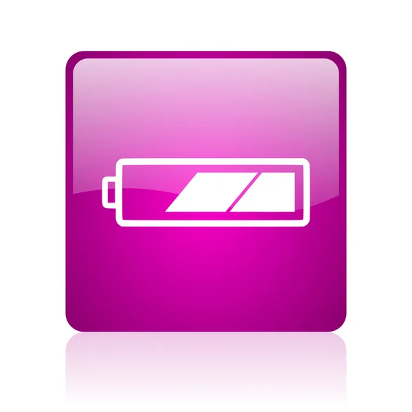 Bateria violeta quadrado web ícone brilhante — Fotografia de Stock