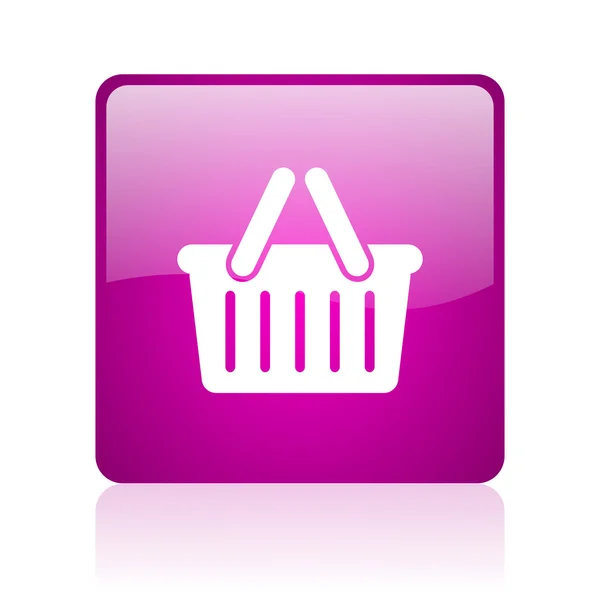 Carrinho de compras violeta quadrado web ícone brilhante — Fotografia de Stock