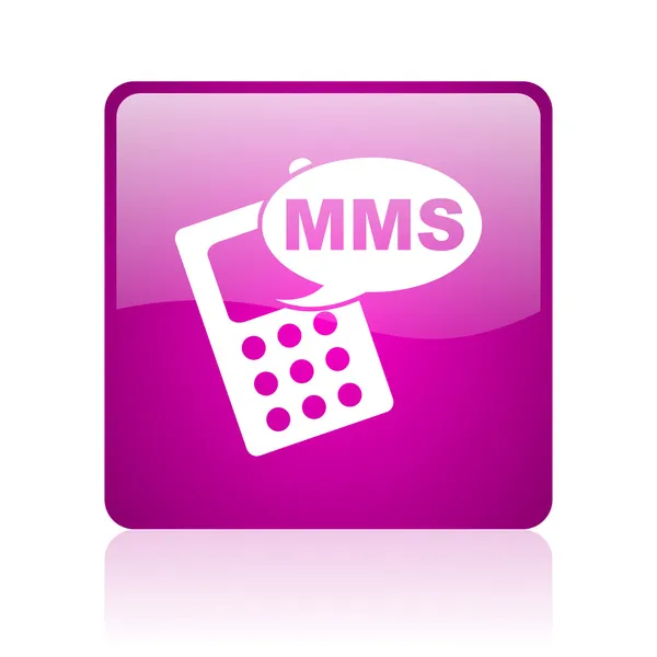 Ikona lesklý fialový čtvercové webové MMS — Stock fotografie
