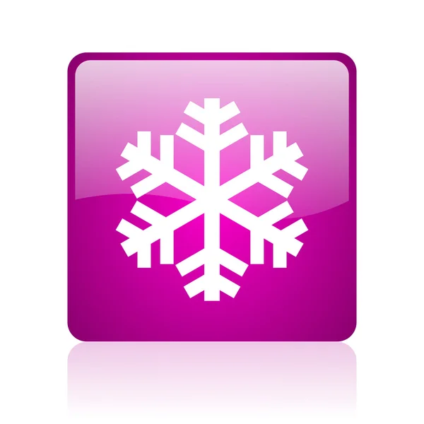 Copo de nieve violeta cuadrado web brillante icono —  Fotos de Stock