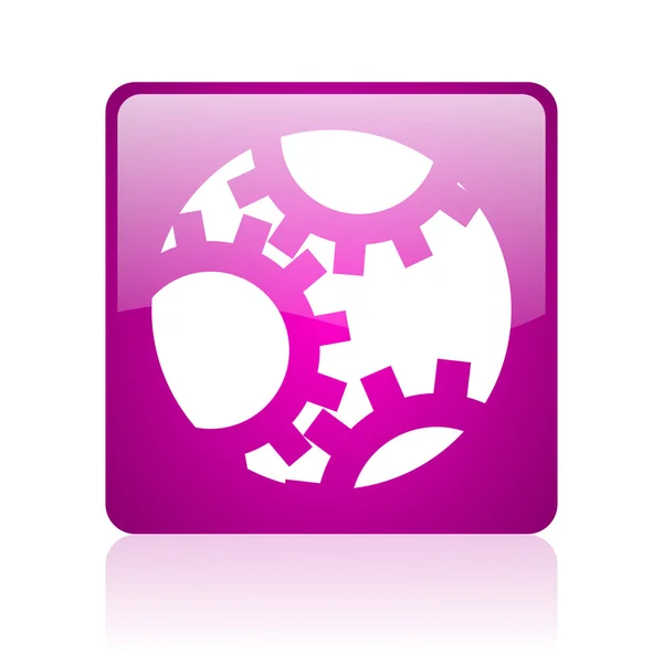 Engrenagens violeta quadrado web ícone brilhante — Fotografia de Stock