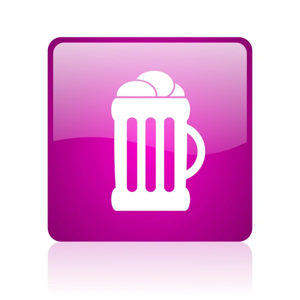 Beer violet square web glossy icon — Stock Photo, Image