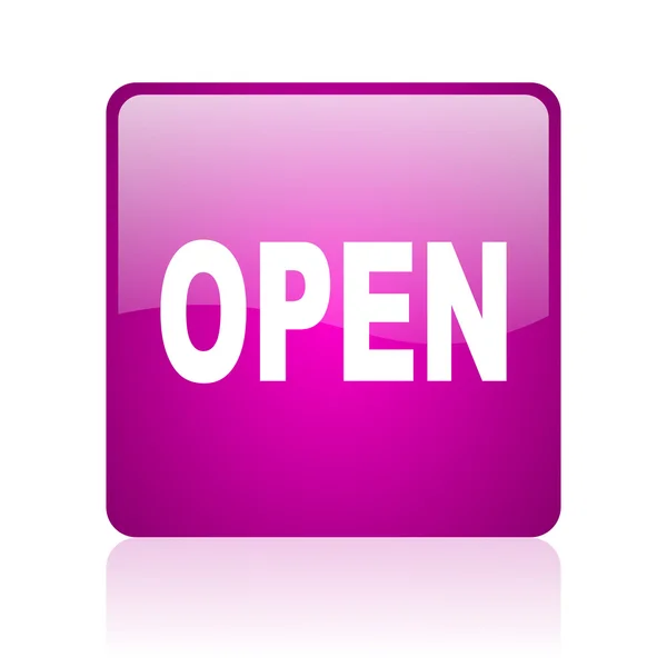 Open violet square web glossy icon — Stock Photo, Image