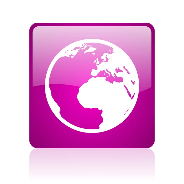 Earth violet square web glossy icon — Stock Photo, Image