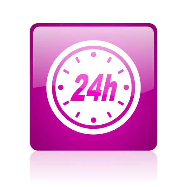 24h-violet vierkante web glanzende pictogram — Stockfoto