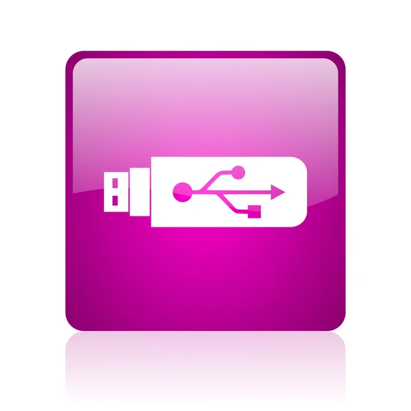 Ikona lesklý fialový čtvereček web USB — Stock fotografie