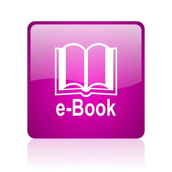 E-book violet carré web brillant icône — Photo