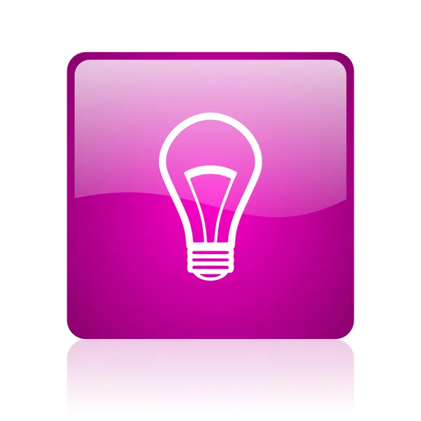 灯泡紫平方米 web 光泽图标 — 图库照片