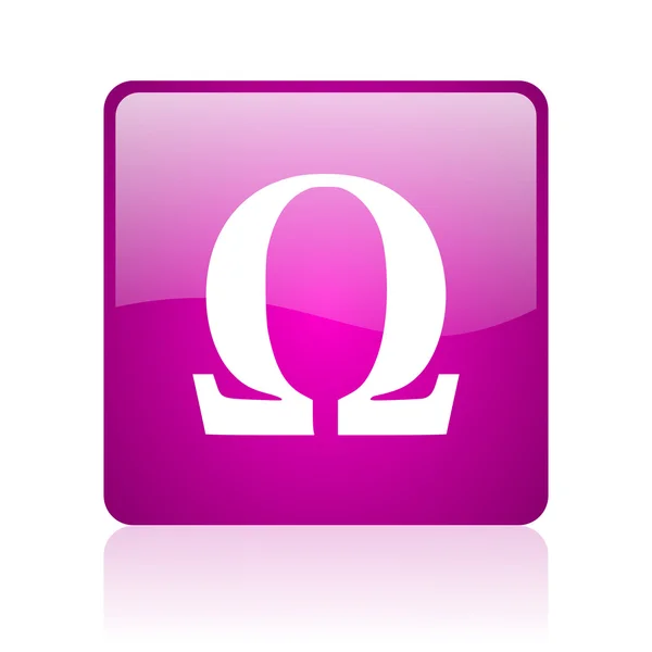 Omega fialový čtvereček web lesklý ikona — Stock fotografie