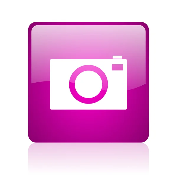 Camerasymbool violet vierkante web glanzende — Stockfoto