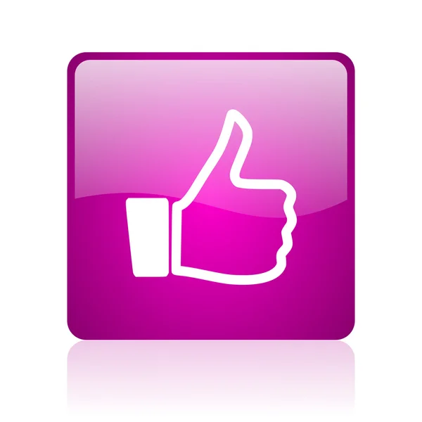 Polegar para cima violeta quadrado web ícone brilhante — Fotografia de Stock