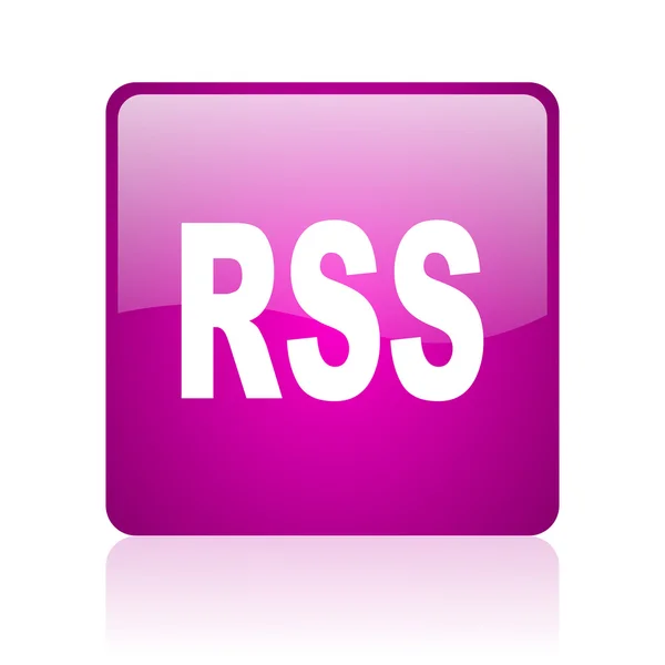 Rss violeta quadrado web ícone brilhante — Fotografia de Stock