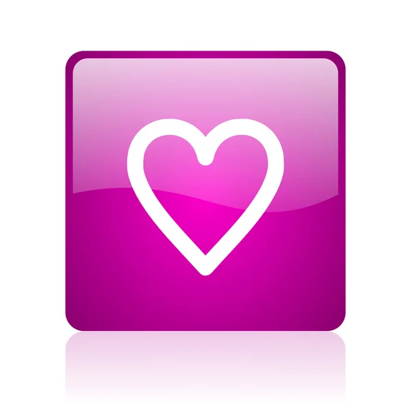 Ikona lesklý fialový čtvercové webové srdce — Stock fotografie