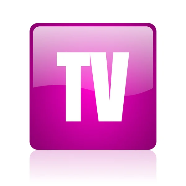TV web kwadrat fioletowy ikona — Zdjęcie stockowe
