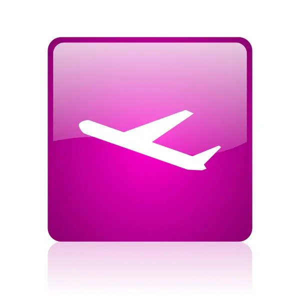 Avion violet pătrat web glossy icon — Fotografie, imagine de stoc