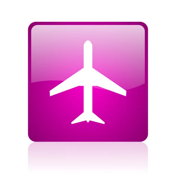 Vliegtuig violet vierkante web glanzende pictogram — Stockfoto