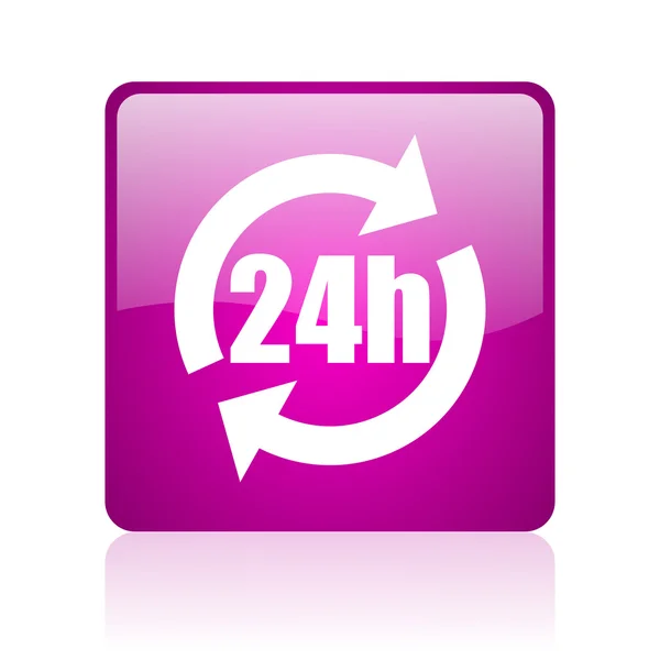 24 h 紫罗兰色方形 web 光泽图标 — 图库照片